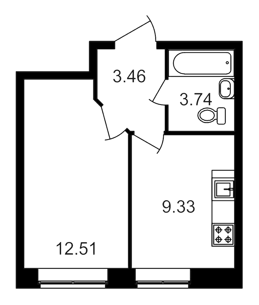 1-комнатная квартира 29.03 м², 1/24 эт., ЖК «Приневский»