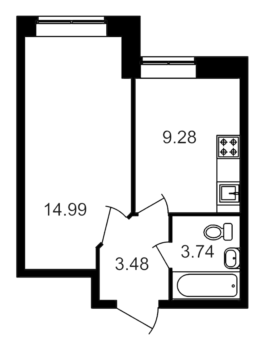 1-комнатная квартира 31.5 м², 1/24 эт., ЖК «Приневский»