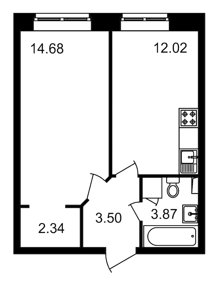 1-комнатная квартира 36.41 м², 1/24 эт., ЖК «Приневский»