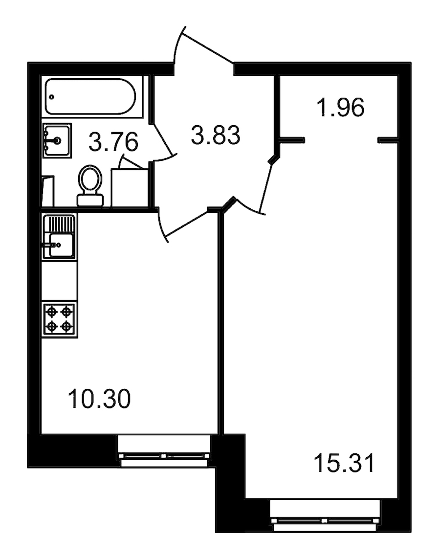 1-комнатная квартира 35.16 м², 1/24 эт., ЖК «Приневский»