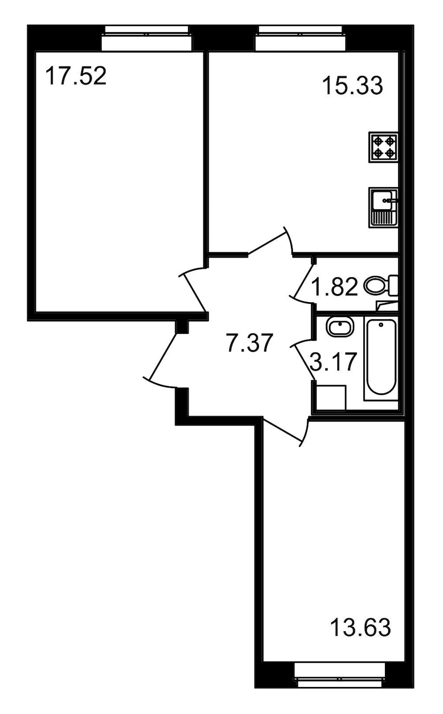 2-комнатная квартира 58.84 м², 1/15 эт., ЖК «Московский»