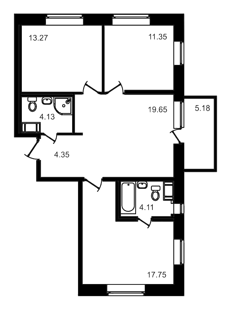 3-комнатная квартира 74.61 м², 17/17 эт., ЖК «Северный»