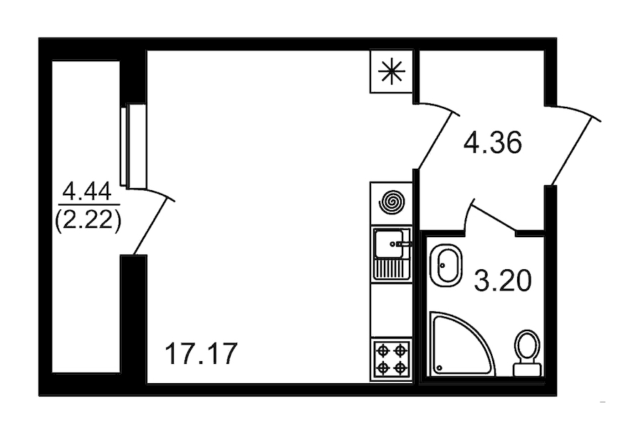 Квартира студия 24.73 м², 16/16 эт., ЖК «Parkolovo»