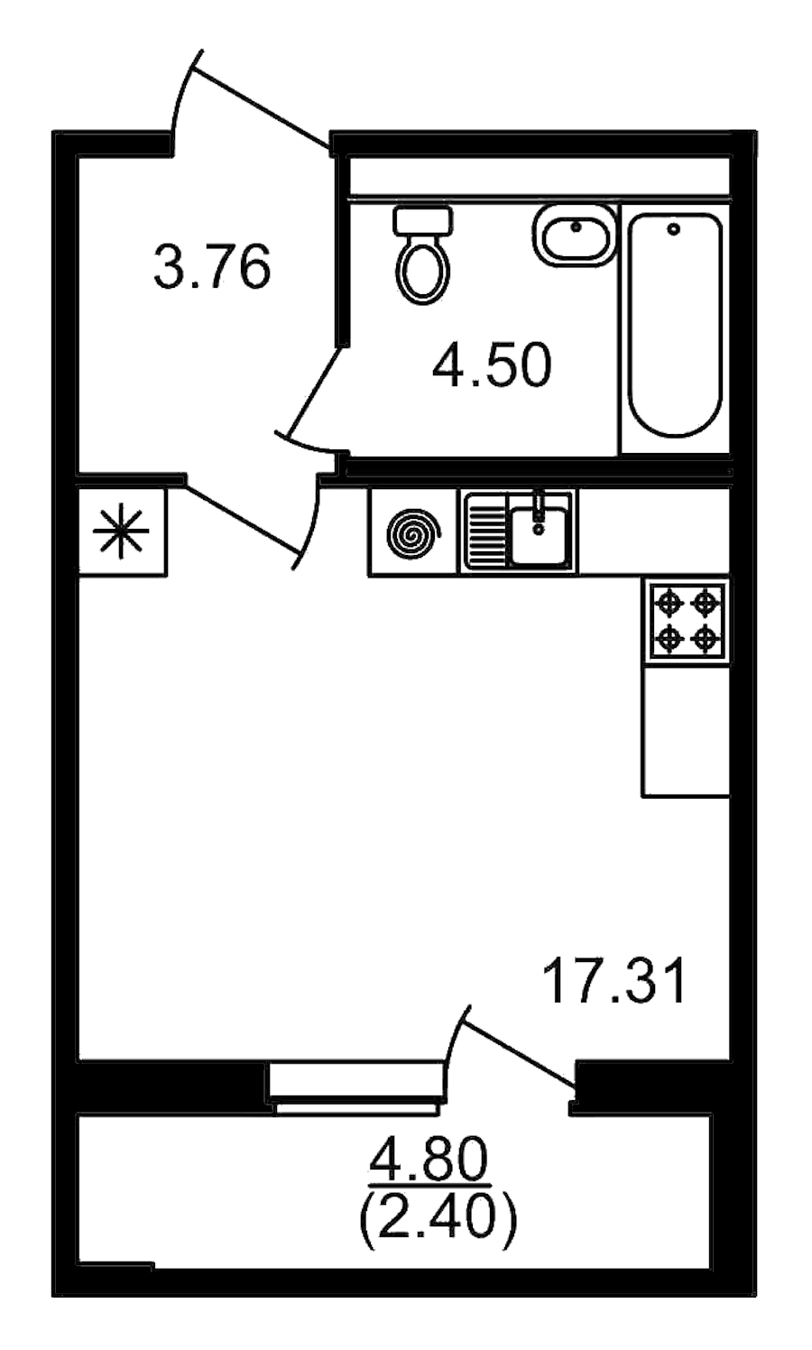 Квартира студия 25.57 м², 12/14 эт., ЖК «Parkolovo»
