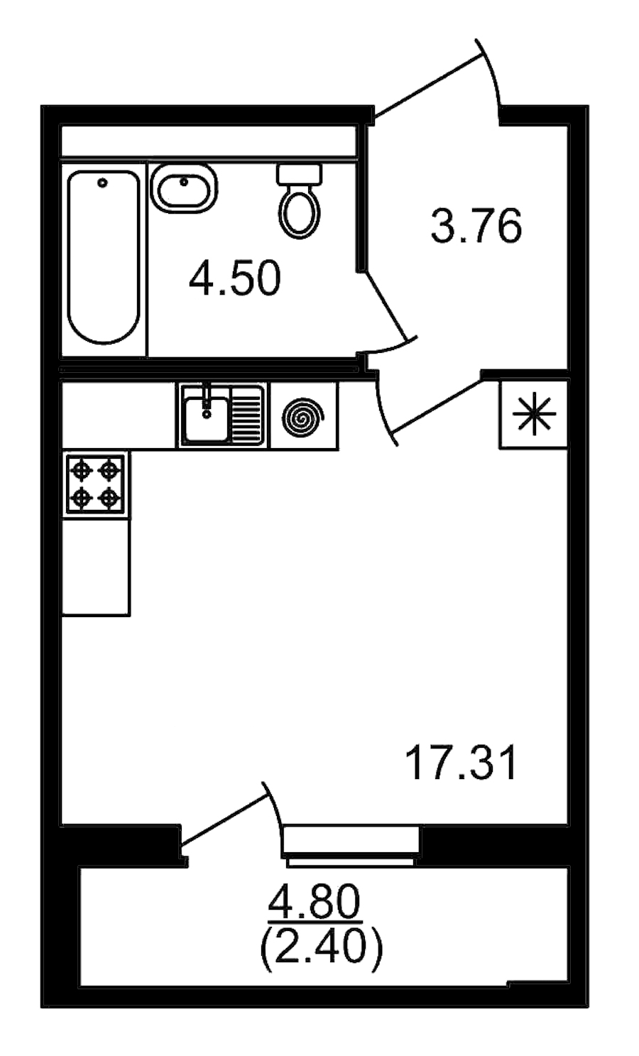 Квартира студия 25.57 м², 14/14 эт., ЖК «Parkolovo»