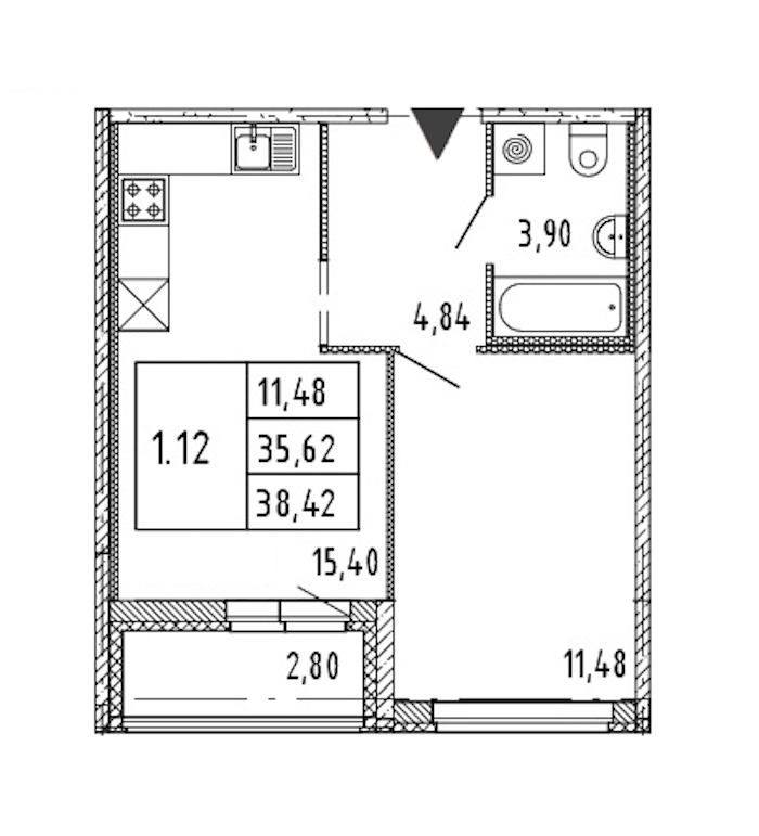 1-комнатная квартира 35.62 м², 15/15 эт., ЖК «Parkolovo»