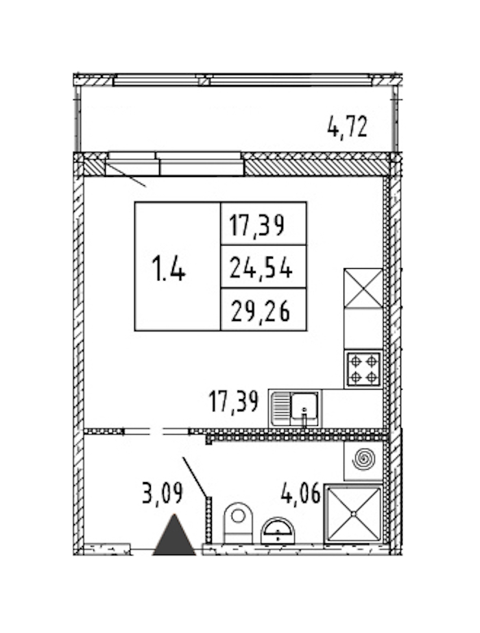 Квартира студия 24.54 м², 15/15 эт., ЖК «Parkolovo»