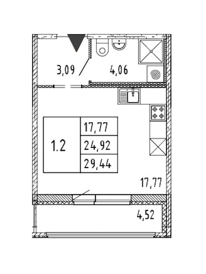 Квартира студия 24.92 м², 9/15 эт., ЖК «Parkolovo»