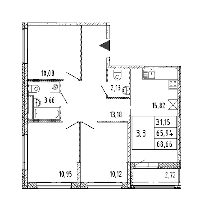 3-комнатная квартира 65.94 м², 14/15 эт., ЖК «Parkolovo»