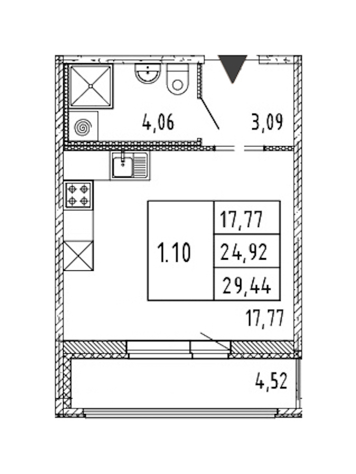 Квартира студия 24.92 м², 15/15 эт., ЖК «Parkolovo»