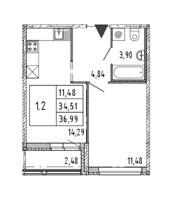 1-комнатная квартира 34.51 м², 15/15 эт., ЖК «Parkolovo»