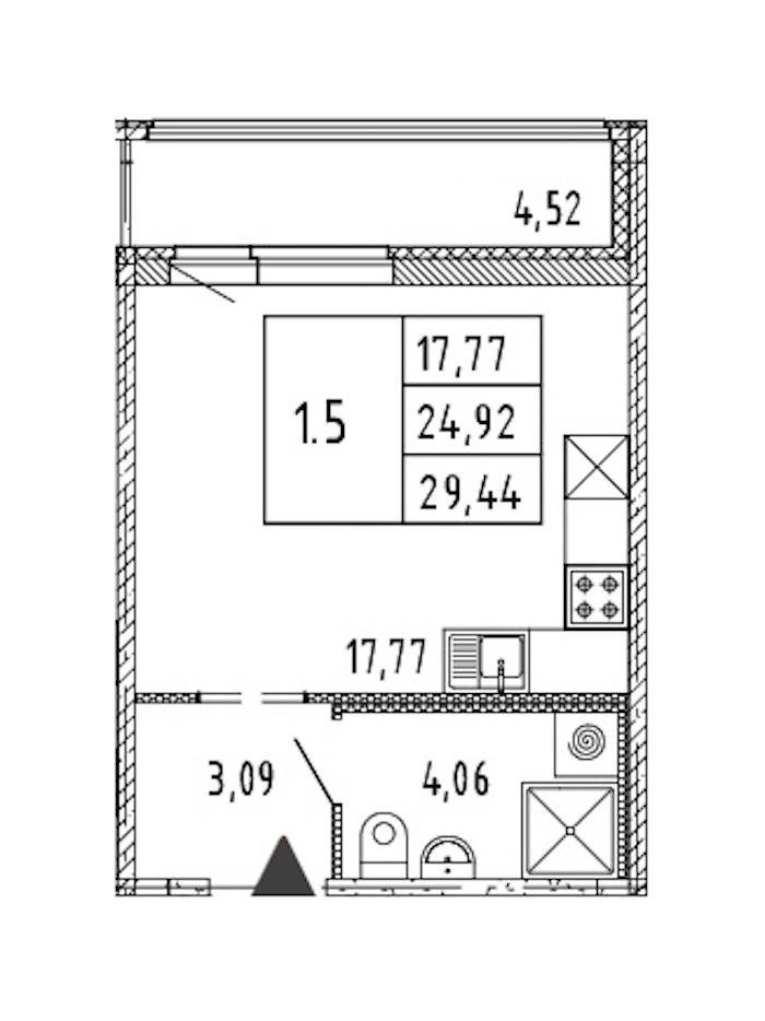 Квартира студия 24.92 м², 15/15 эт., ЖК «Parkolovo»