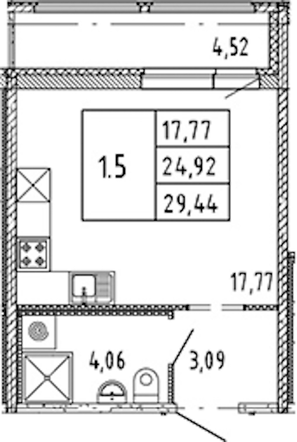 Квартира студия 24.92 м², 8/15 эт., ЖК «Parkolovo»