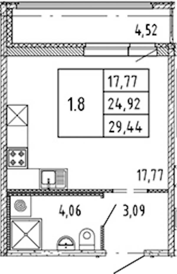 Квартира студия 24.92 м², 14/15 эт., ЖК «Parkolovo»