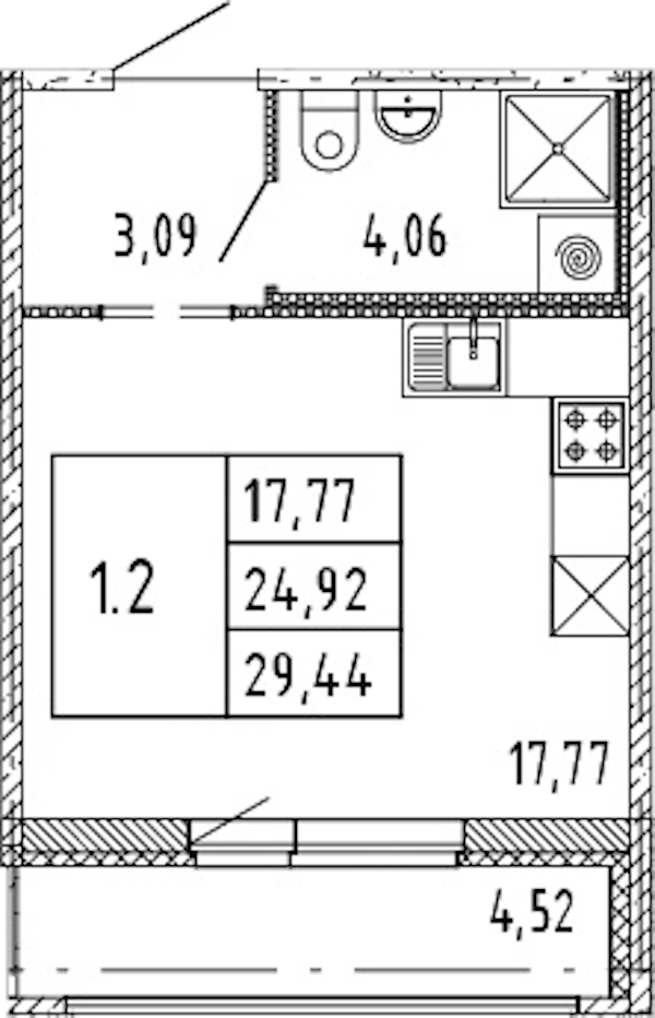 Квартира студия 24.92 м², 11/15 эт., ЖК «Parkolovo»
