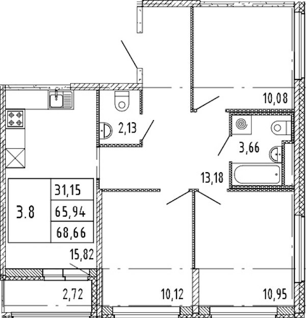 3-комнатная квартира 65.94 м², 14/15 эт., ЖК «Parkolovo»