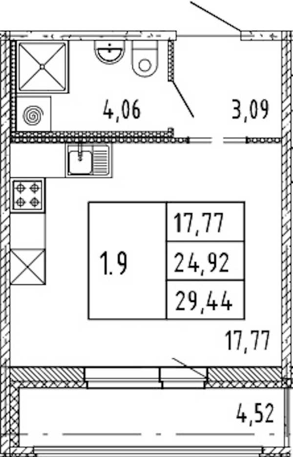 Квартира студия 24.92 м², 15/15 эт., ЖК «Parkolovo»