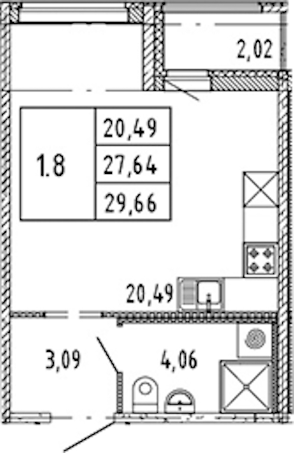 Квартира студия 27.64 м², 6/15 эт., ЖК «Parkolovo»