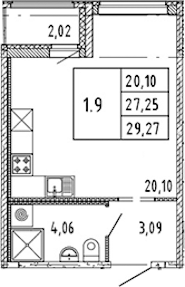 Квартира студия 27.25 м², 14/15 эт., ЖК «Parkolovo»
