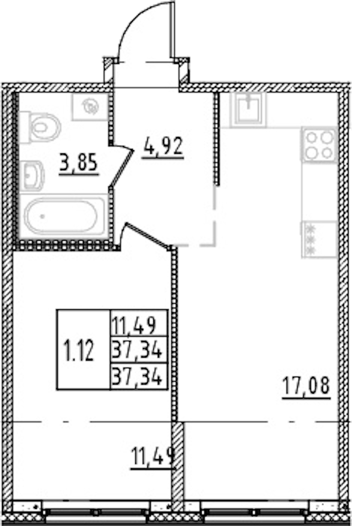 1-комнатная квартира 37.34 м², 1/15 эт., ЖК «Parkolovo»