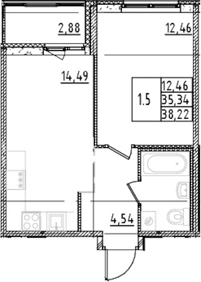 1-комнатная квартира 35.34 м², 2/15 эт., ЖК «Parkolovo»