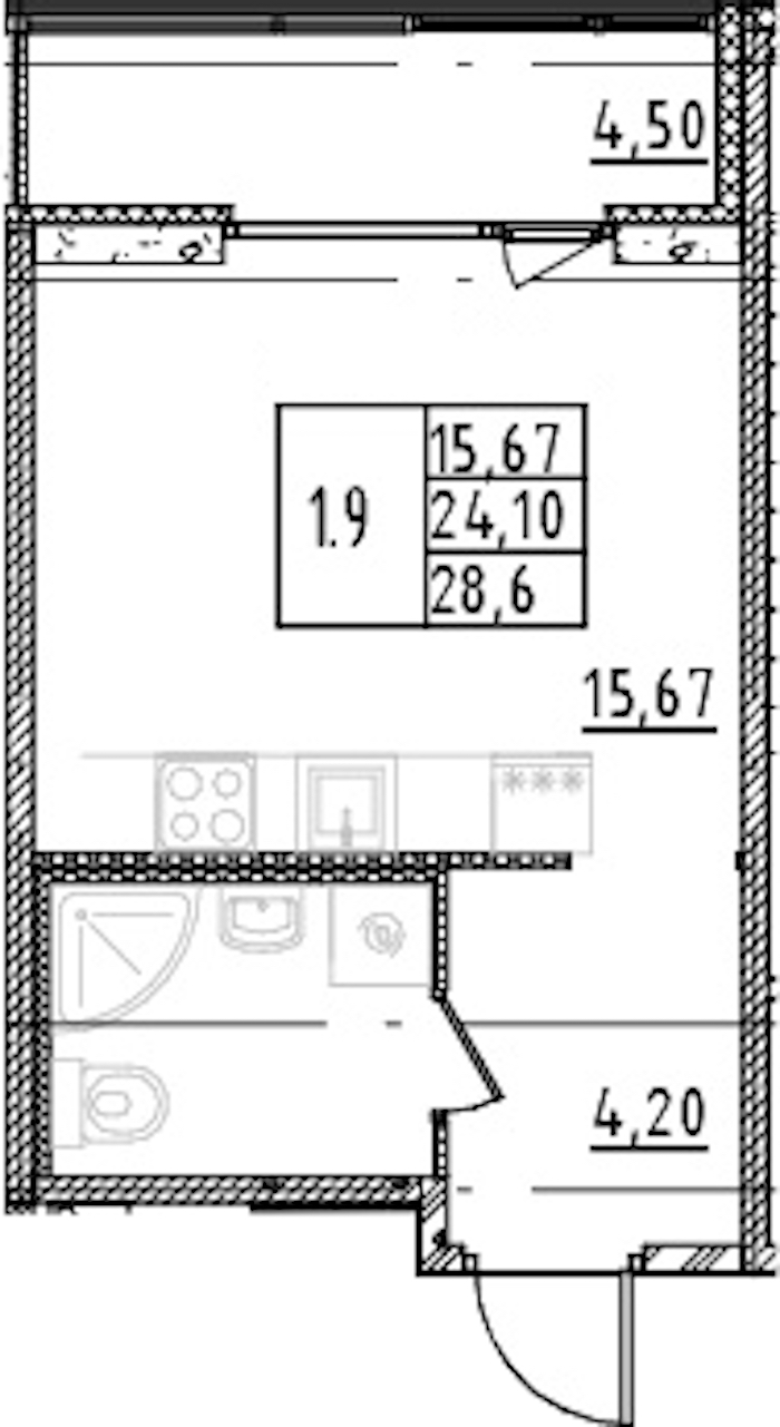 Квартира студия 24.1 м², 2/15 эт., ЖК «Parkolovo»
