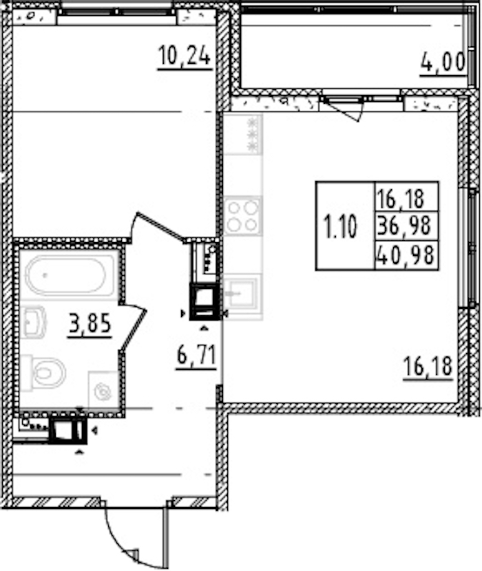 1-комнатная квартира 36.98 м², 2/15 эт., ЖК «Parkolovo»