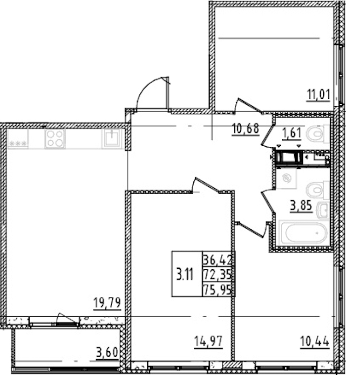 3-комнатная квартира 72.35 м², 2/15 эт., ЖК «Parkolovo»
