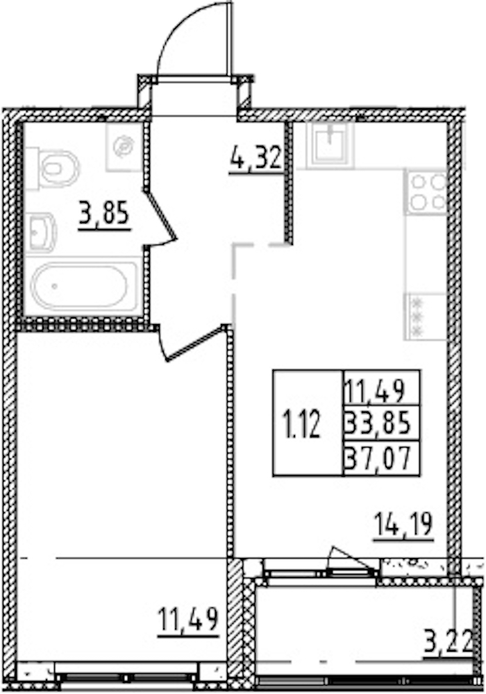 1-комнатная квартира 33.85 м², 2/15 эт., ЖК «Parkolovo»