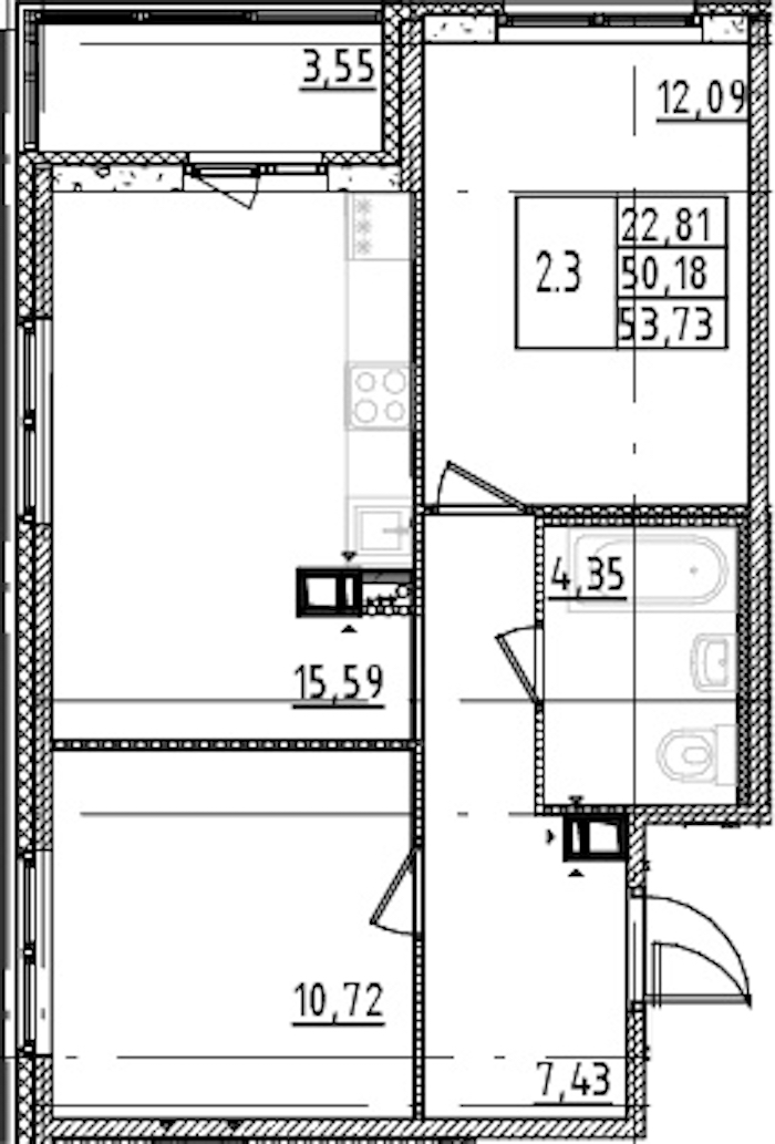 2-комнатная квартира 50.18 м², 3/15 эт., ЖК «Parkolovo»