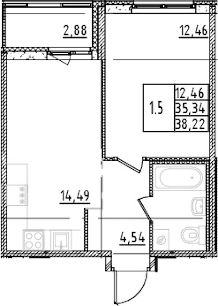 1-комнатная квартира 35.34 м², 3/15 эт., ЖК «Parkolovo»