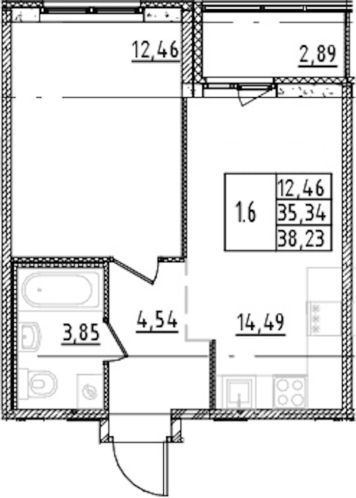 1-комнатная квартира 35.34 м², 3/15 эт., ЖК «Parkolovo»