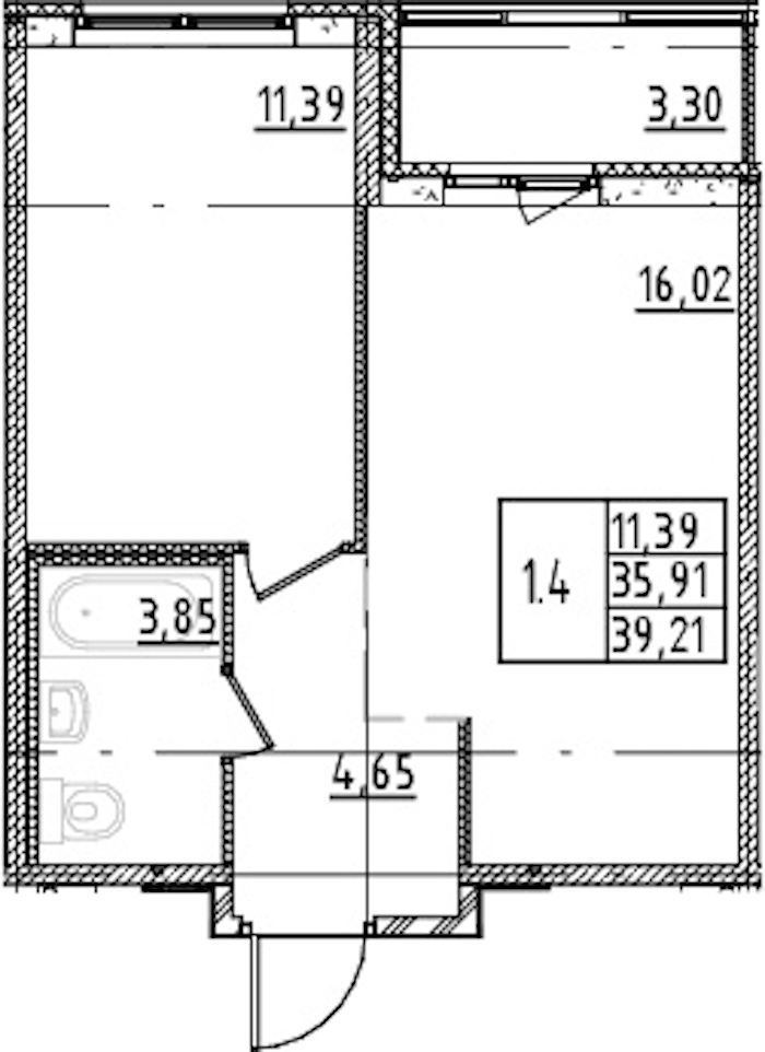 1-комнатная квартира 35.91 м², 4/15 эт., ЖК «Parkolovo»