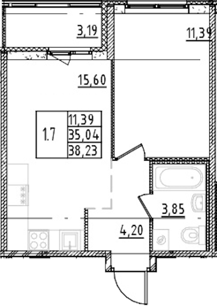 1-комнатная квартира 35.04 м², 10/15 эт., ЖК «Parkolovo»