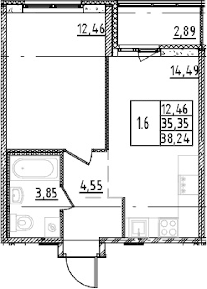 1-комнатная квартира 35.35 м², 12/15 эт., ЖК «Parkolovo»