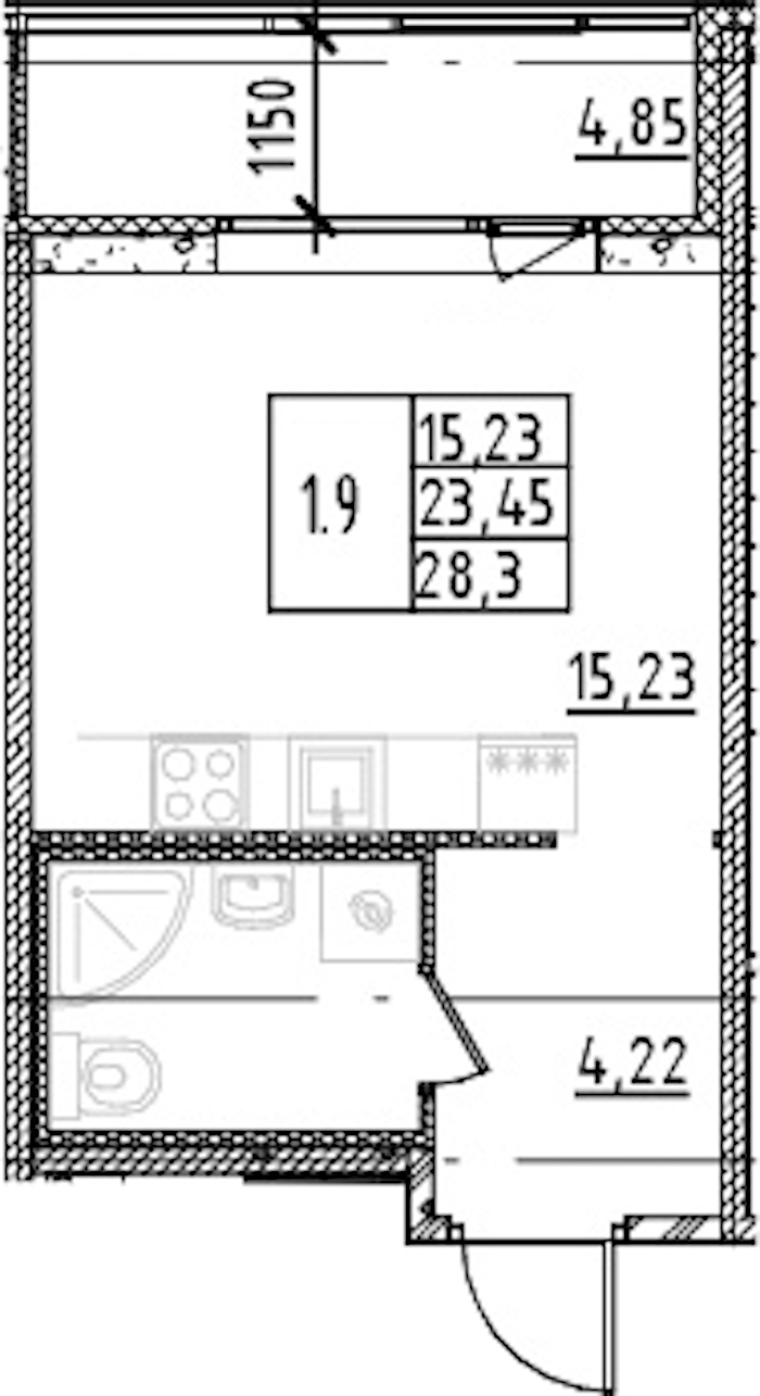 Квартира студия 23.45 м², 12/15 эт., ЖК «Parkolovo»