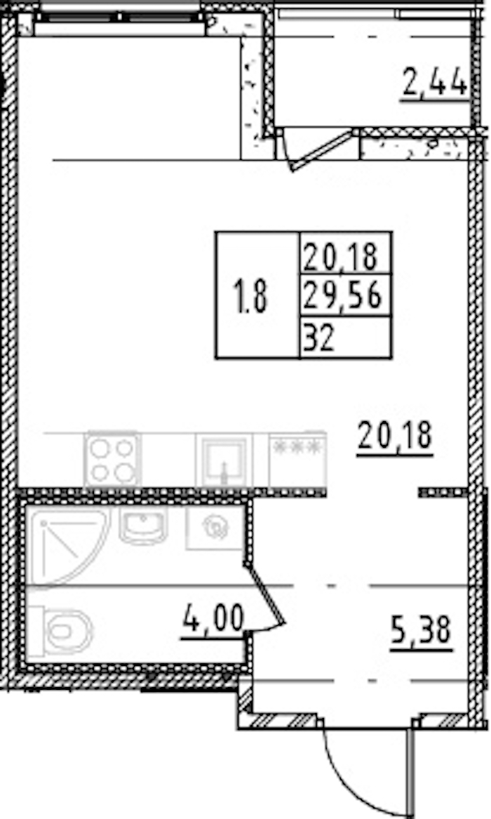 Квартира студия 29.56 м², 14/15 эт., ЖК «Parkolovo»