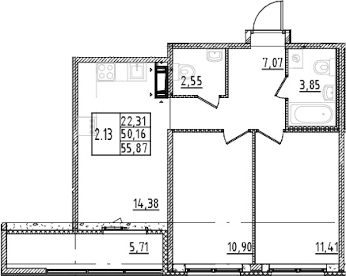 2-комнатная квартира 50.16 м², 14/15 эт., ЖК «Parkolovo»