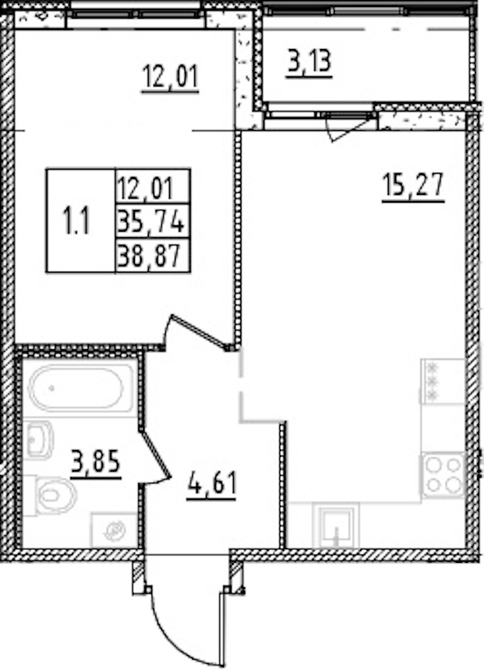 Квартира студия 35.74 м², 2/15 эт., ЖК «Parkolovo»