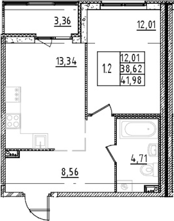 1-комнатная квартира 38.62 м², 2/15 эт., ЖК «Parkolovo»