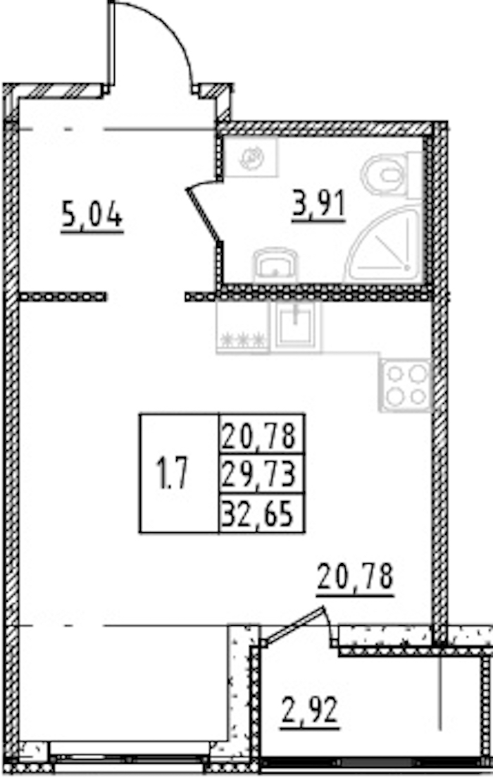 Квартира студия 29.73 м², 2/15 эт., ЖК «Parkolovo»