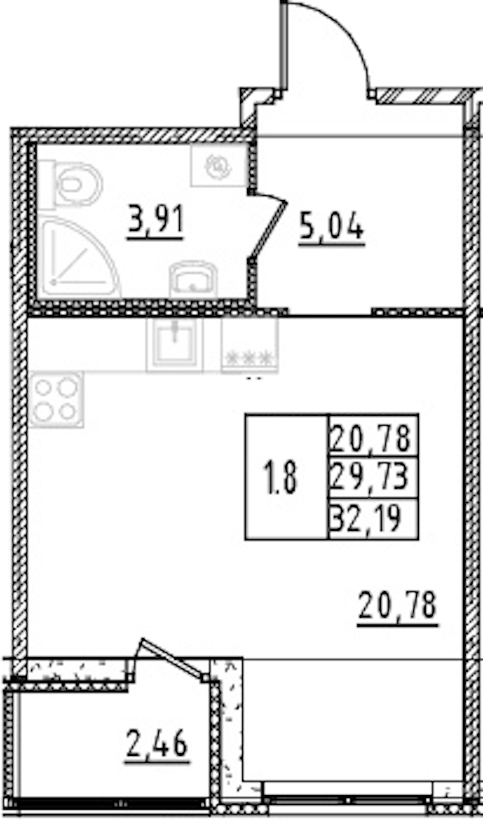 Квартира студия 29.73 м², 2/15 эт., ЖК «Parkolovo»