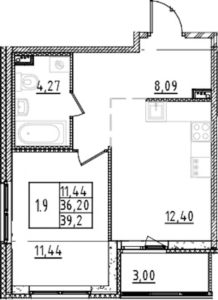 1-комнатная квартира 36.2 м², 2/15 эт., ЖК «Parkolovo»