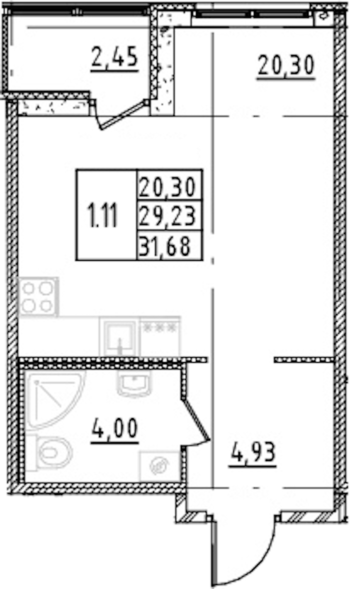 Квартира студия 29.23 м², 2/15 эт., ЖК «Parkolovo»