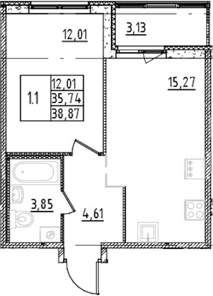 Квартира студия 35.74 м², 3/15 эт., ЖК «Parkolovo»