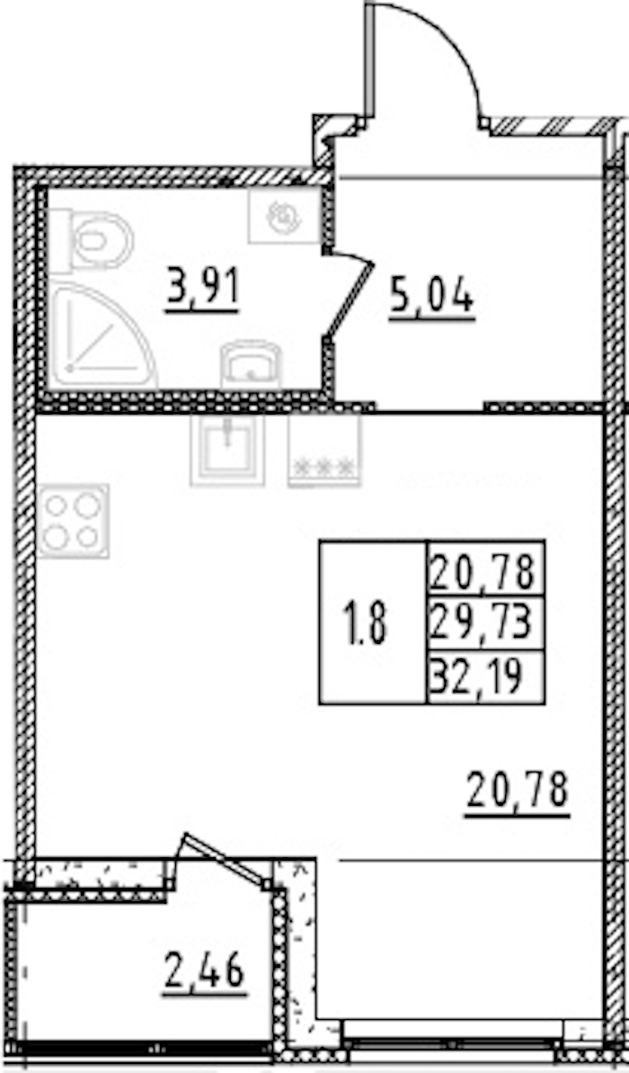 Квартира студия 29.73 м², 3/15 эт., ЖК «Parkolovo»