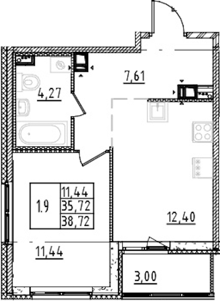 1-комнатная квартира 35.72 м², 3/15 эт., ЖК «Parkolovo»