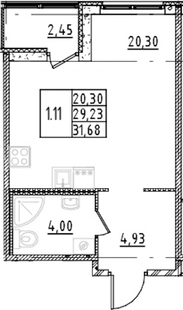 Квартира студия 29.23 м², 3/15 эт., ЖК «Parkolovo»