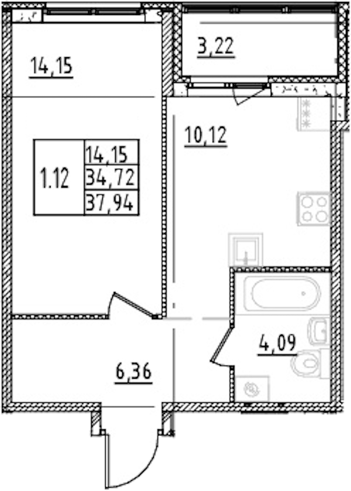 1-комнатная квартира 34.72 м², 3/15 эт., ЖК «Parkolovo»