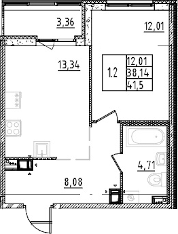 1-комнатная квартира 38.14 м², 4/15 эт., ЖК «Parkolovo»